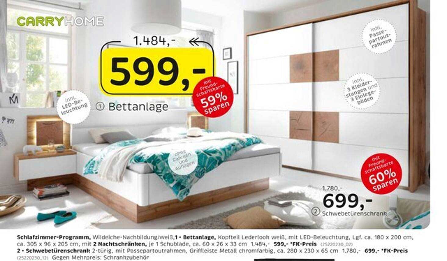 Schlafzimmer-Programm Wildeiche-Nachbildung in Weiß mit LED-Beleuchtung