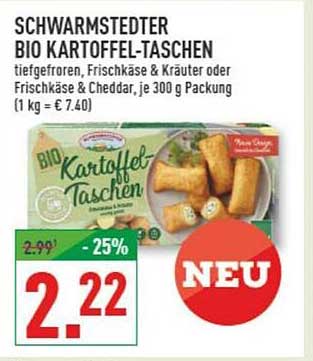 Schwarmstedter BIO Kartoffel-Taschen, tiefgefroren, Frischkäse & Kräuter oder Frischkäse & Cheddar 300 g Packung