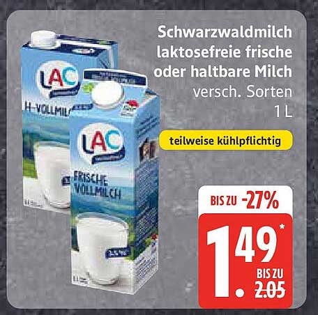 Schwarzwaldmilch laktosefreie frische oder haltbare Milch, 1L