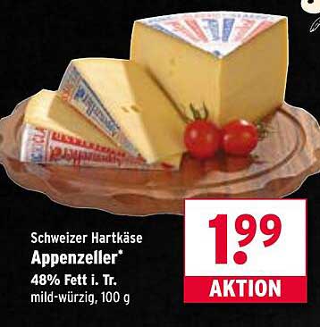 Schweizer Hartkäse Appenzeller* 48% Fett i. Tr. mild-würzig, 100 g
