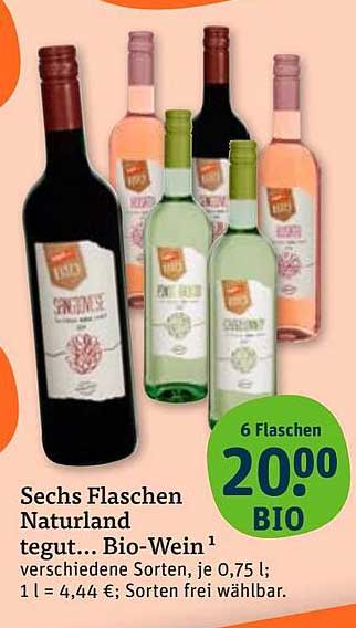 Sechs Flaschen Naturland tegut... Bio-Wein
