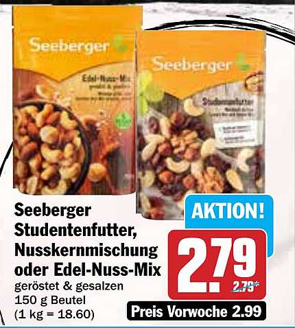 Seeberger Studentenfutter, Nusskernmischung oder Edel-Nuss-Mix 150 g Beutel