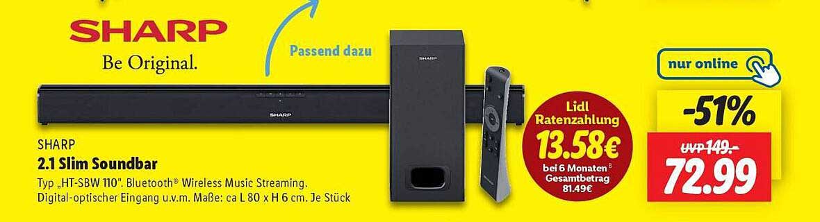 SHARP 2.1 Slim Soundbar Typ HT-SBW 110