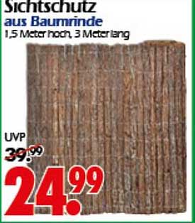 Sichtschutz aus Baumrinde, 1,5 Meter hoch, 3 Meter lang