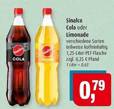 Sinalco Cola oder Limonade, 1,25-Liter-PET-Flasche