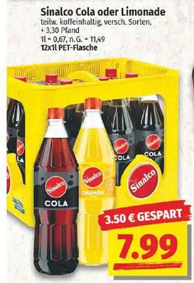 Sinalco Cola oder Limonade 12x1L PET-Flasche