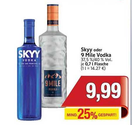 SKYY oder 9 Mile Vodka 0,7 L Flasche