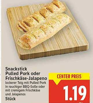Snackstick Pulled Pork oder Frischkäse-Jalapeno