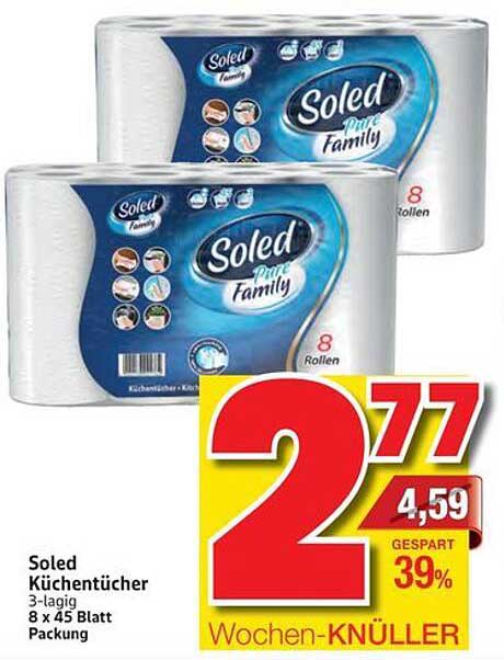 Soled Küchentücher 3-lagig 8 x 45 Blatt Packung