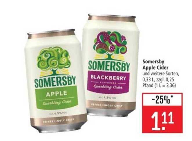 Somersby Apple Cider und weitere Sorten, 0,33 L, zzgl. 0,25 Pfand