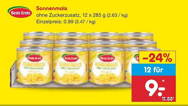 Sonnenmais ohne Zuckerzusatz, 12 x 285 g