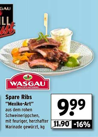 Spare Ribs 'Mexiko-Art' aus dem rohen Schweinerippchen, mit feuriger, herzhafter Marinade gewürzt, kg