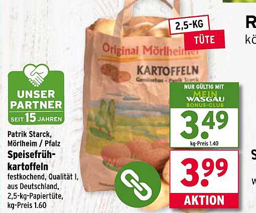 Speise- und festkochende Kartoffeln aus Mörlheim, 2,5 kg, Aktionspreis