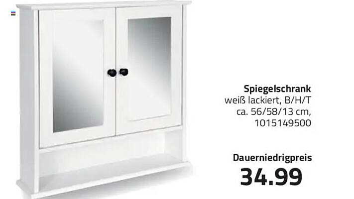 Spiegelschrank weiß lackiert, B/H/T ca. 56/58/13 cm