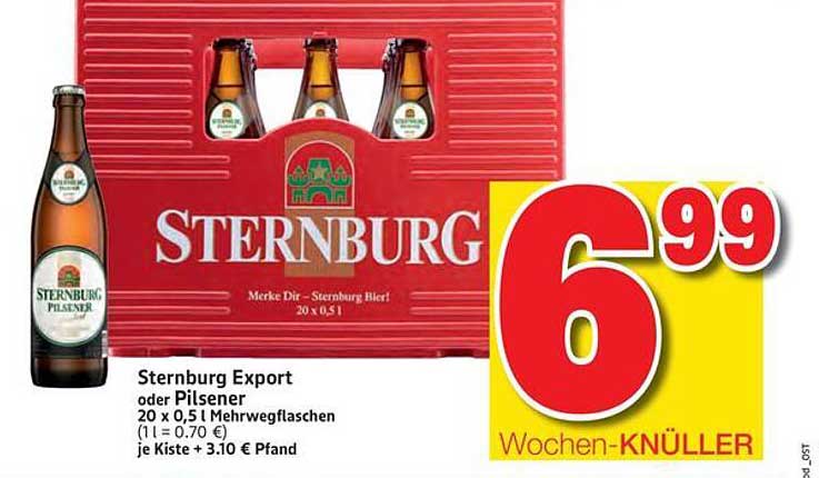 Sternburg Export oder Pilsener 20 x 0,5 l Mehrwegflaschen