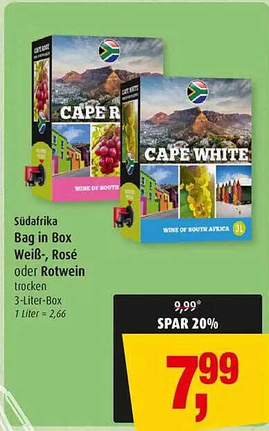 Südafrika Bag in Box Weiß-, Rosé oder Rotwein trocken 3-Liter-Box