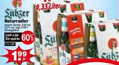 Süßger Naturradler 0,33 Liter - Erfrischender Genuss zum Sparpreis