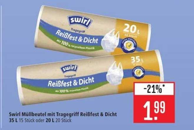 Swirl Müllbeutel mit Tragegriff Reißfest & Dicht 35 L 15 Stück oder 20 L 20 Stück