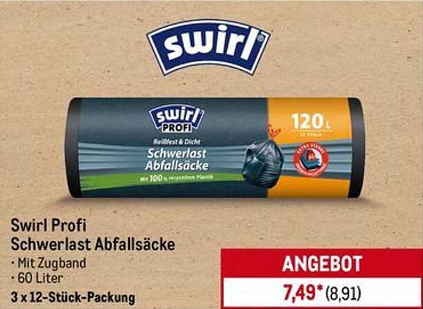 Swirl Profi Schwerlast Abfallsäcke mit Zugband, 60 Liter