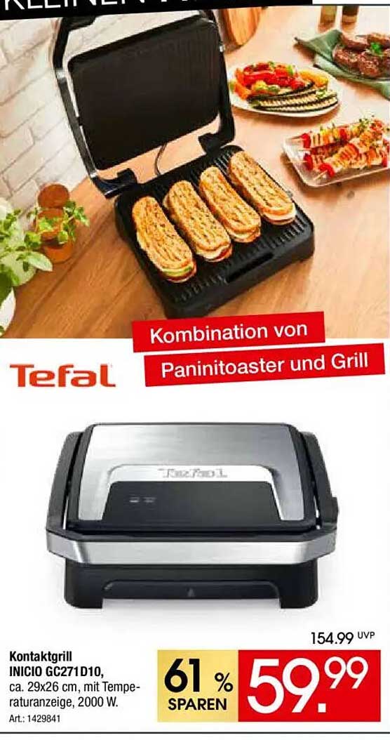 Tefal Kontaktgrill INICIO GC271D10 - Kombinierter Panini-Toaster und Grill