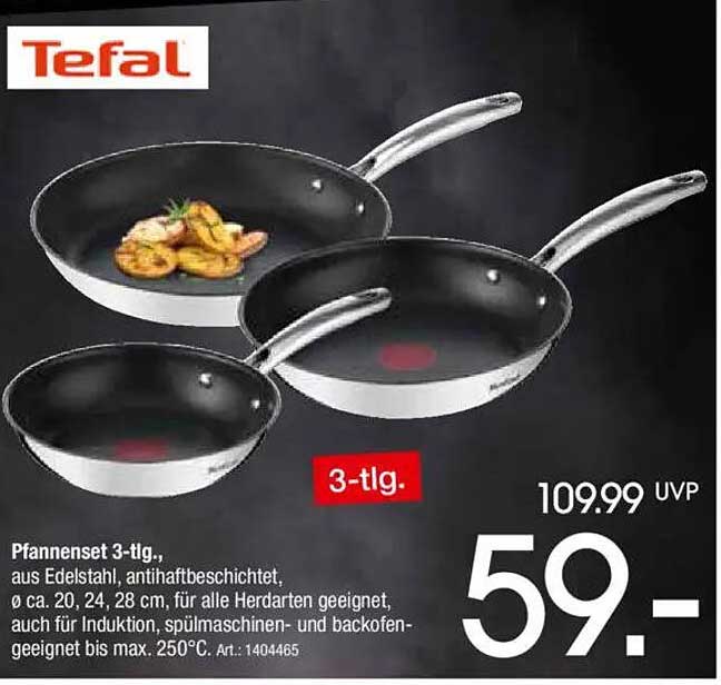 Tefal Pfannenset 3-tlg., aus Edelstahl, antihaftbeschichtet
