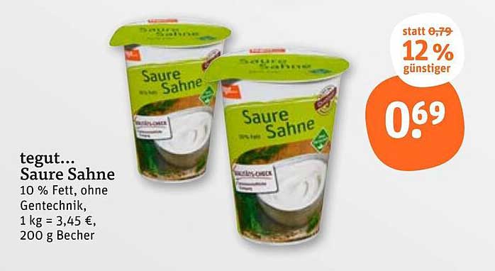 tegut... Saure Sahne 10 % Fett, 200 g Becher
