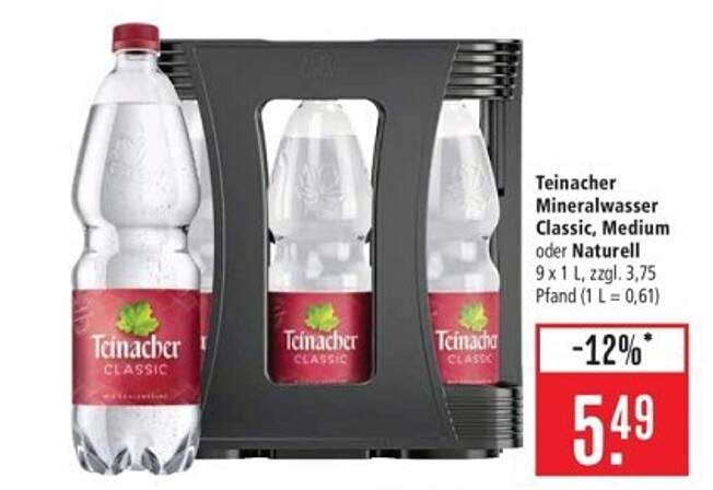 Teinacher Mineralwasser Classic, Medium oder Naturell (9 x 1 L)