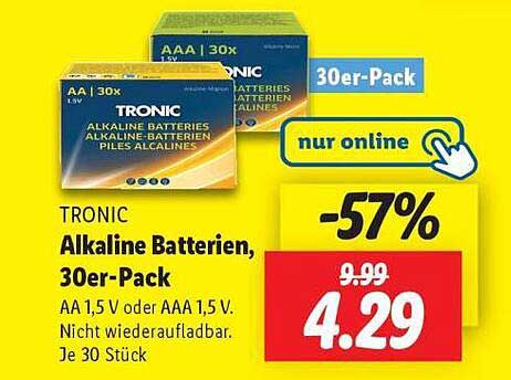 TRONIC Alkaline Batterien, 30er-Pack