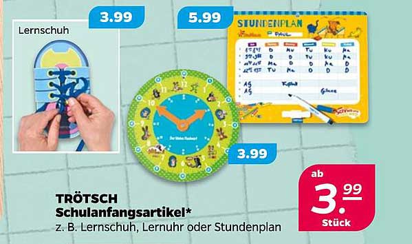 TRÖTSCH Schulanfangsartikel - Lernschuh, Lernuhr oder Stundenplan