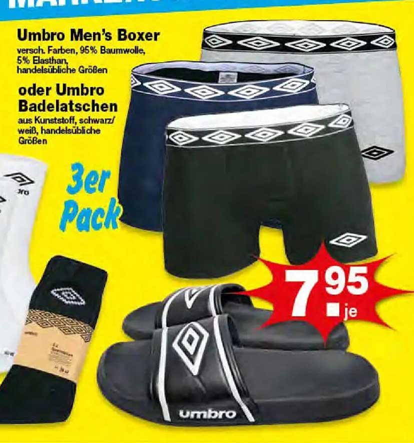 Umbro Men's Boxer oder Umbro Badelatschen im 3er Pack