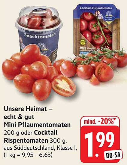 Unsere Heimat – echt & gut Mini Pflaumentomaten 200 g oder Cocktail RispenTomaten 300 g