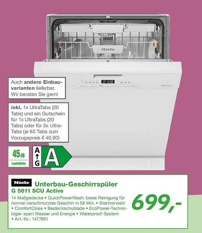 Unterbau-Geschirrspüler G 5611 SCU Active von Miele