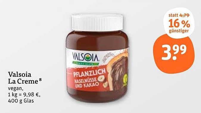 Valsoia La Creme - Pflanzlich mit Haselnüssen und Kakao