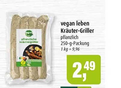 vegan leben Kräuter-Griller pflanzlich 250-g-Packung