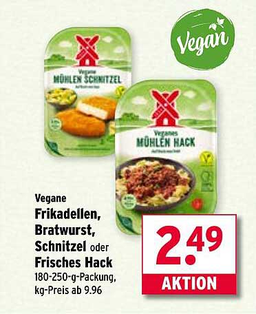 Vegane Frikadellen, Bratwurst, Schnitzel oder Frisches Hack