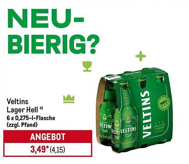 Veltins Lager Hell – 6 x 0,275-l-Flasche (zzgl. Pfand)
