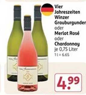 Vier Jahreszeiten Winzer Grauburgunder oder Merlot Rosé oder Chardonnay je 0,75 Liter