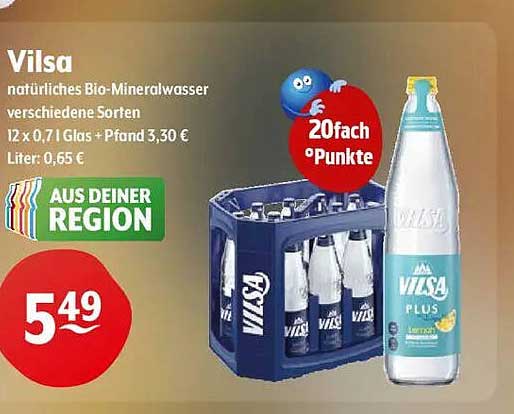 Vilsa natürliches Bio-Mineralwasser verschiedene Sorten