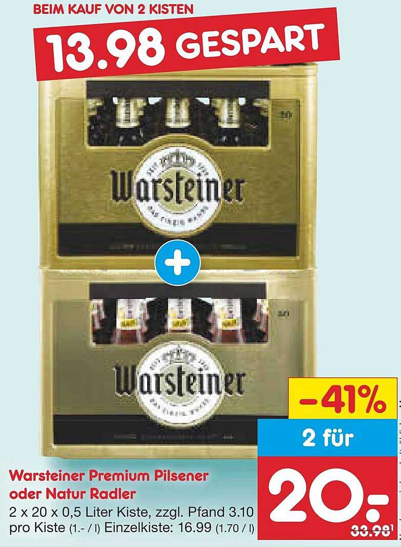 Warsteiner Premium Pilsener oder Natur Radler - 2 für 20€