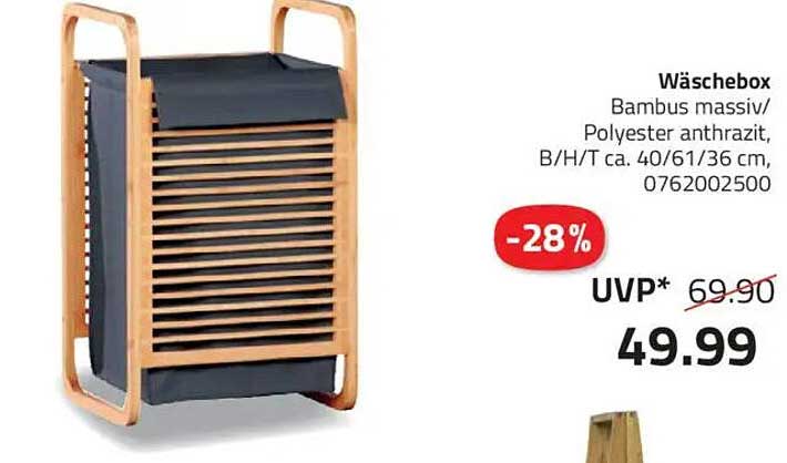 Wäschebox aus massivem Bambus und Polyester in Anthrazit
