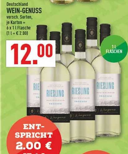 Wein-Genuss: Riesling im Karton - 6 x 1 L Flaschen