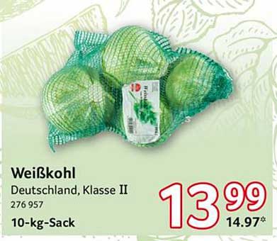 Weißkohl aus Deutschland, Klasse II im 10-kg-Sack