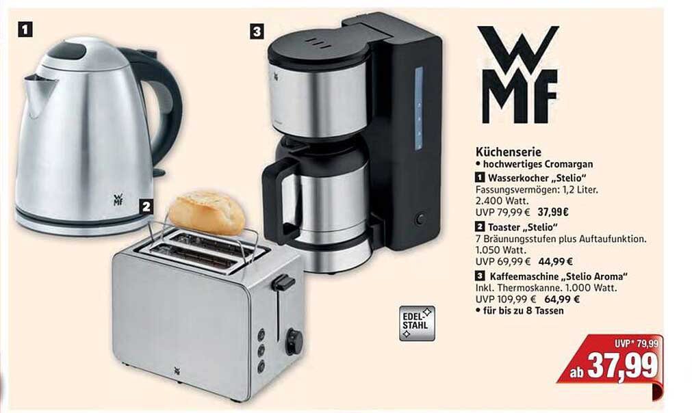 WMF Küchengeräte-Serie "Stelio" – Hochwertiger Wasserkocher, Toaster und Kaffeemaschine