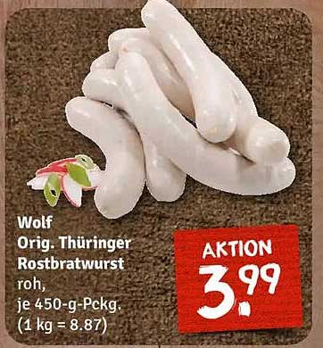 Wolf Orig. Thüringer Rostbratwurst, roh, je 450-g-Pckg.