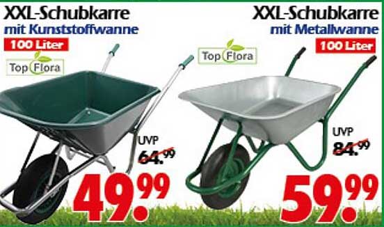 XXL-Schubkarre mit Kunststoffwanne und XXL-Schubkarre mit Metallwanne