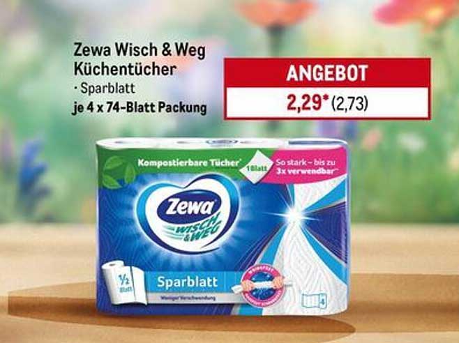 Zewa Wisch & Weg Küchentücher - Sparblatt je 4 x 74-Blatt Packung