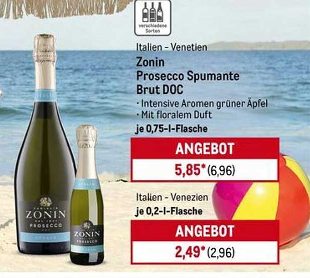 Zonin Prosecco Spumante Brut DOC 0,75 l - Intensives Aroma & floraler Duft