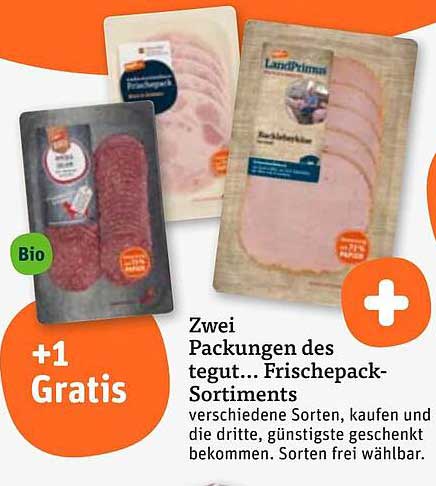 Zwei Packungen des tegut... Frischepack-Sortiments – kaufen und die dritte gratis erhalten