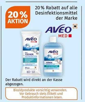 20 % Rabatt auf alle Desinfektionsmittel der Marke AVEO MED