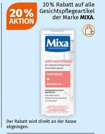 20% Rabatt auf alle Gesichtspflegeartikel der Marke MIXA.